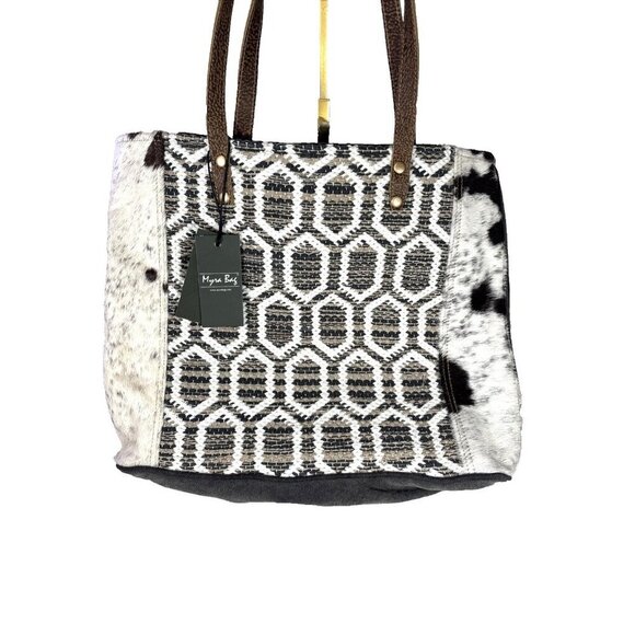 Myra Bag Buzz Fuzz Western Canvas Tote Bag Weekender Bag Oversize Muted Tones - Picture 2 of 12